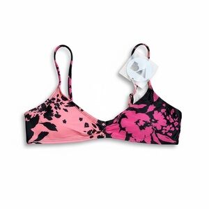 Perfect Vacation Hot Pink, Orange and Black Patterned Bikini Top Size S NWT